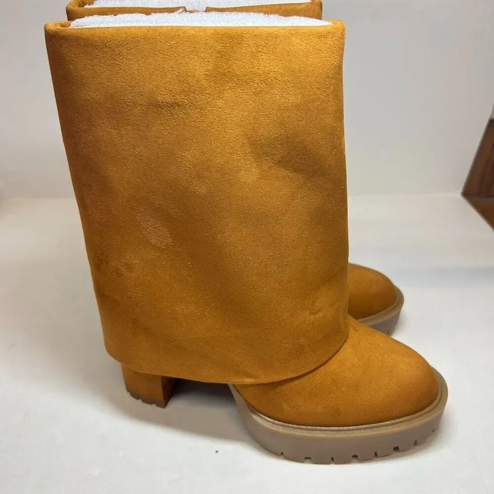 INC Womens 8 M Cognac Brown Acelina Cuff High Heel Platform Dress Boots NIB QJ0